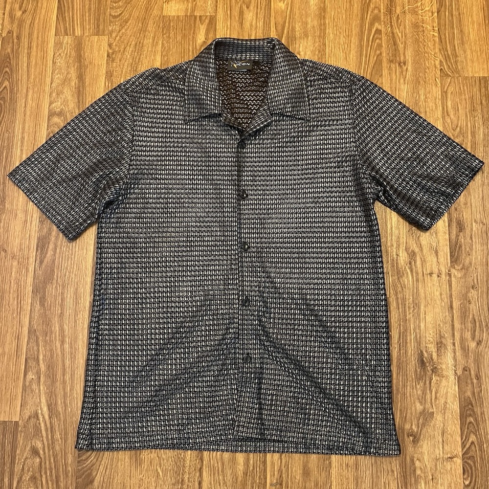 Vintage 90s‎ Cyber Goth Rave Shirt Pop Icon Sz XL USA Button Up Metallic Mesh